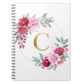 ピンクと赤のフローラモノグラムイニシャル文字C ノートブック (正面)