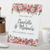 ピンクと赤のフローラ婚約パーティへようこそ 台座サイン (インサイチュ)