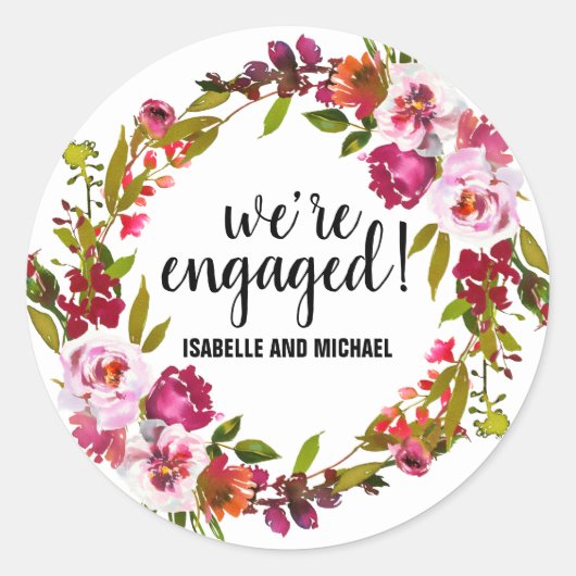 ピンクと赤のフローラ婚約発表 ラウンドシール (正面)