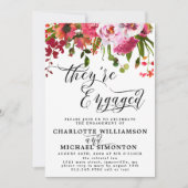 ピンクと赤のフローラ婚約発表 招待状 (正面)