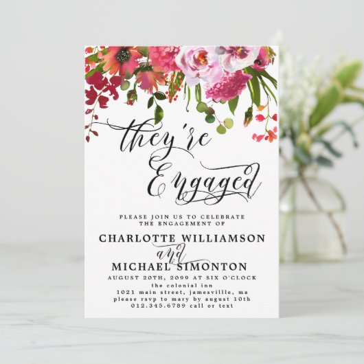 ピンクと赤のフローラ婚約発表 招待状 (スタンド正面)