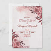 ピンクと赤のフローラ結婚式招待状 招待状 (正面)