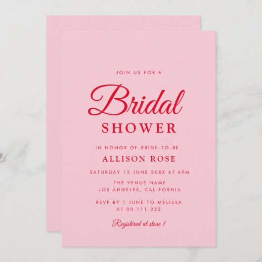 ピンクと赤のブライダルシャワーの招待状 招待状 (正面/裏面)
