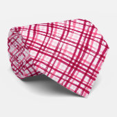 ピンクと赤のブラシストロークのチェック柄 現代的 ネクタイ (ロール)