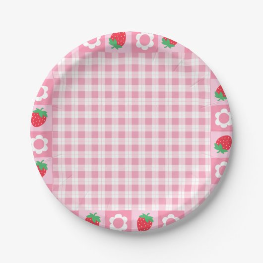 ピンクと赤のベリーの最初の誕生日パーティーケーキ ペーパープレート (正面)