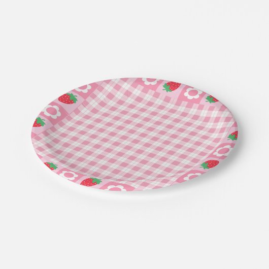 ピンクと赤のベリーの最初の誕生日パーティーケーキ ペーパープレート (アングル)