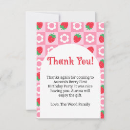 ピンクと赤のベリーの最初の誕生日パーティー サンキューカード