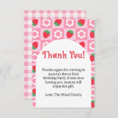 ピンクと赤のベリーの最初の誕生日パーティー サンキューカード (正面/裏面)