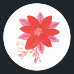 ピンクと赤のポインセチアの花 ラウンドシール<br><div class="desc">休日の花の美しい水お気に入りの色の絵画：ポインセチア。マッチングティッシュペーパー、ギフトラベル、ギフトラップが利用可能。</div>