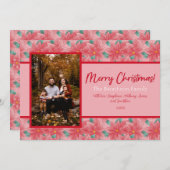 ピンクと赤のポインセチアパーソナライズされた写真家族 シーズンカード (正面/裏面)