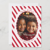 ピンクと赤のポップなストライプのホリデー写真 シーズンカード (正面)