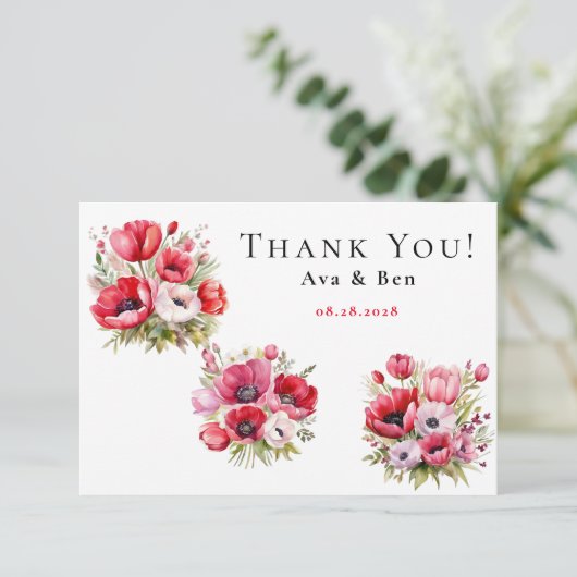 ピンクと赤のポピーとチューリップの感謝カード サンキューカード (スタンド正面)