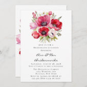 ピンクと赤のポピーのチューリップブリデスメイド昼食会 招待状 (正面/裏面)