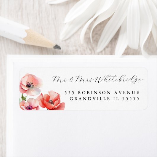 ピンクと赤のポピーマウンテン住所 シール (インサイチュ)