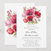 ピンクと赤のポピー チューリップの花束 ブライダルパーティーのランチ 招待状 (正面/裏面)