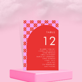ピンクと赤のミッドセンチュリーの座席の名結婚前 テーブルナンバー