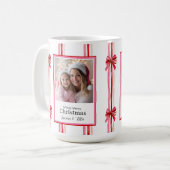 ピンクと赤のリボン クリスマス 写真入りマグカップ コーヒーマグカップ (正面左)
