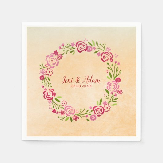 ピンクと赤のリースと葉 スタンダードカクテルナプキン (正面)