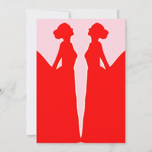 ピンクと赤のレズビアンの結婚式の日付を保存 招待状 (裏面)