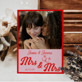 ピンクと赤のレズ結婚ビアンの写真は日付を保存 招待状