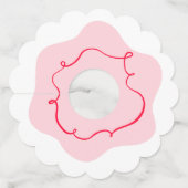 ピンクと赤のレトロなウェーブが手描きの結婚前お祝いパーティー ワイングラスタグ (正面)