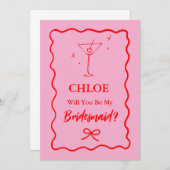 ピンクと赤のレトロなウェーブの花嫁の提案カード 招待状 (正面/裏面)