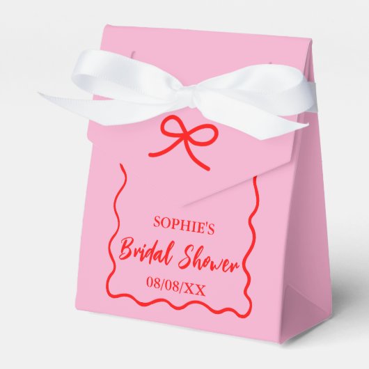 ピンクと赤のレトロなウェーブボーダー ブライダルシャワー フェイバーボックス (正面サイド)