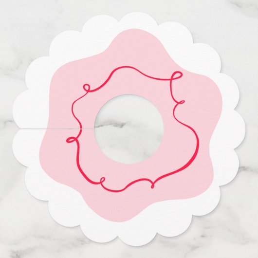 ピンクと赤のレトロなウェーブ手描きの結婚前お祝いパーティー ワイングラスタグ (正面)