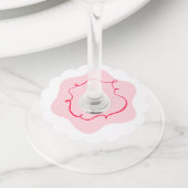 ピンクと赤のレトロなウェーブ手描きの結婚前お祝いパーティー ワイングラスタグ (クローズアップ)