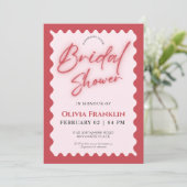 ピンクと赤のレトロなウェーブ柄のブライズシャワー 招待状 (スタンド正面)