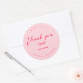 ピンクと赤のレトロなリボン ありがとうございます ラウンドシール (封筒)