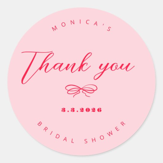 ピンクと赤のレトロなリボン ありがとう ラウンドシール (正面)