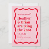 ピンクと赤のレトロな結婚式のQRコード招待状 招待状 (正面)