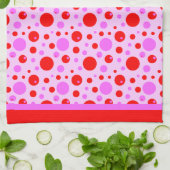 ピンクと赤のレトロの円とピンクの水玉模様 キッチンタオル (折り畳み)