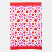 ピンクと赤のレトロの円と水玉模様 キッチンタオル (縦)