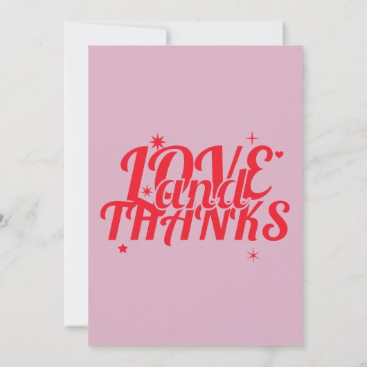 ピンクと赤のレトロはっきりしたラヴ&感謝してい結婚ズ サンキューカード (裏面)