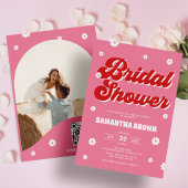 ピンクと赤のレトログルービーブライダルシャワー 招待状