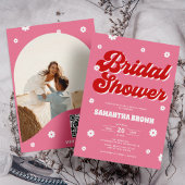 ピンクと赤のレトログルービーブライダルシャワー 招待状