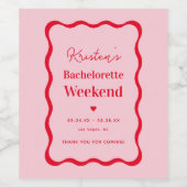 ピンクと赤のレトロバチェロレッテの好意 ワインラベル (シングルラベル)