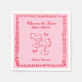 ピンクと赤のレトロ手描きブライダルシャワー スタンダードカクテルナプキン (正面)