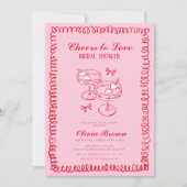 ピンクと赤のレトロ手描きブライダルシャワー 招待状 (正面)