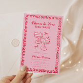 ピンクと赤のレトロ手描きブライダルシャワー 招待状