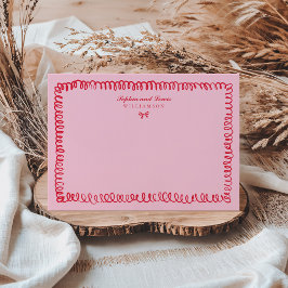 ピンクと赤のレトロ手書きカップル文房具 ノートカード