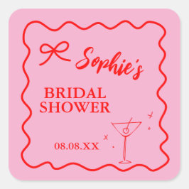ピンクと赤のレトロ波状ブライダルシャワーマルティーニ スクエアシール