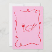 ピンクと赤のレトロ絵を描ヴィンテージとSIP誕生日 招待状 (裏面)