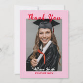 ピンクと赤の写真フェミニン卒業ありがとう カード (正面)