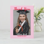 ピンクと赤の写真フェミニン卒業ありがとう カード (スタンド正面)