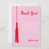 ピンクと赤の写真フェミニン卒業ありがとう カード (裏面)