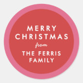 ピンクと赤の可愛いシンプルクリスマスギフト ラウンドシール (正面)