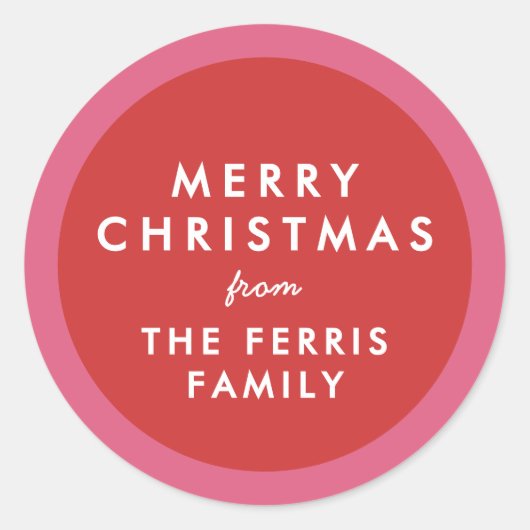 ピンクと赤の可愛いシンプルクリスマスギフト ラウンドシール (正面)